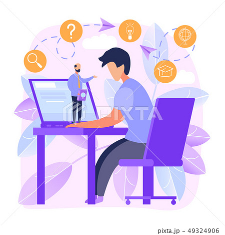 Student Watch Lecture, Professor Talk from Laptop. 49324906