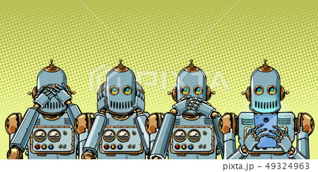 robot with telephone, Internet addiction concept. not see hear say robot with telephone, Internet addiction concept. not see hear say 49324963
