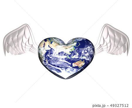 ハート型の地球 天使の羽のイラスト素材 49327512 Pixta