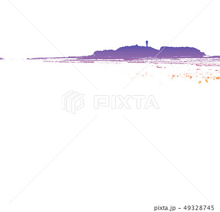 江ノ島 西浜 シルエット あじさいパープル のイラスト素材