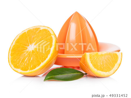 Fresh raw peeled oranges with juice squeezer 49331452