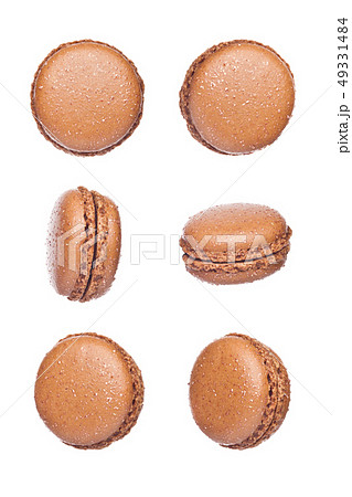 French brown macarons dessert cakes top view 49331484