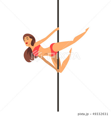 Beautiful girl in red bikini dancing around pole, dance on the pylon, fitness on the pole vector Beautiful girl in red bikini dancing around pole, dance on the pylon, fitness on the pole vector 49332631