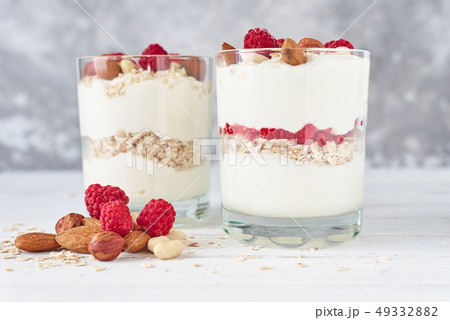 greek yogurt granola with raspberries and nuts greek yogurt granola with raspberries and nuts 49332882