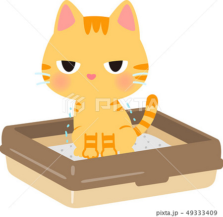 猫用トイレで用を足す猫のイラスト素材