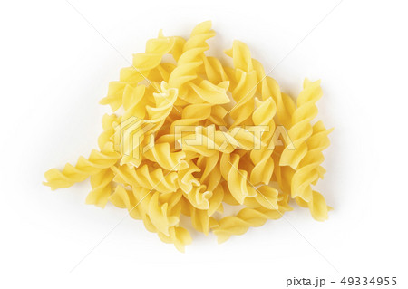 spiral pasta on white background spiral pasta on white background 49334955