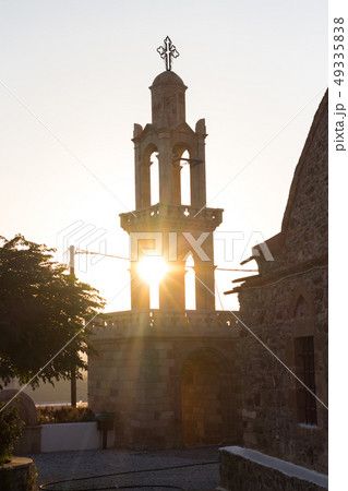 Orthodox church at sunset on Rodos, Greece. Orthodox church at sunset on Rodos, Greece. 49335838
