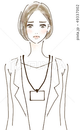 インターン　中途入社　転職　ICカード　社員証　人物イラスト　女性 49337002