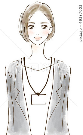 新人　入社　転職　入退室カード　社員証　人物イラスト　女性 49337003