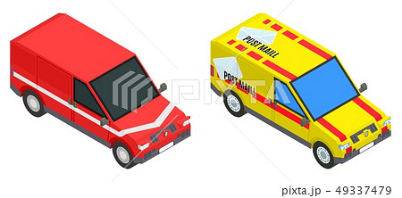 red and yellow mail cargo isometric car stock vector image 49337479