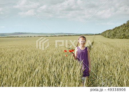 girl with red tulip flowers posing in the wheat girl with red tulip flowers posing in the wheat 49338906