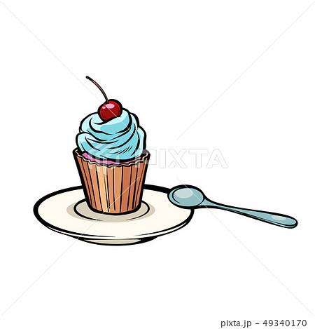 cupcake with a dessert spoon 49340170