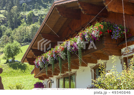 traditional chalet decorated with flowers summer time traditional chalet decorated with flowers summer time 49340846