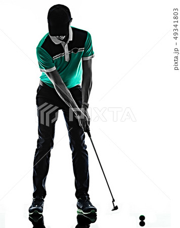 Man Golf golfer golfing isolated shadow silhouette white background Man Golf golfer golfing isolated shadow silhouette white background 49341803