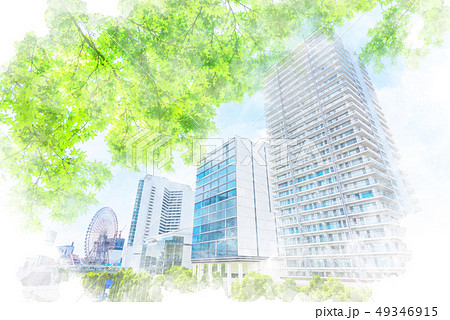 横浜の高層マンション　水彩画風 49346915