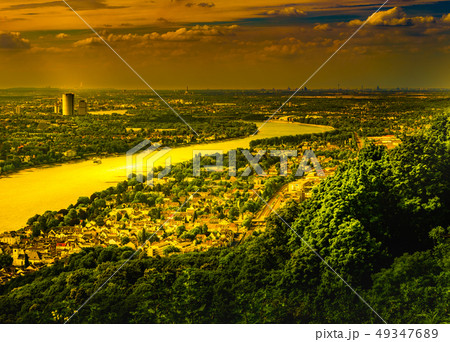 Panorama view from the Drachenburg, river Rhine 49347689