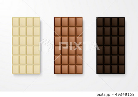 Vector 3d Realistic White, Milk and Dark Black Chocolate Bar Icon Set Closeup Isolated on White 49349158