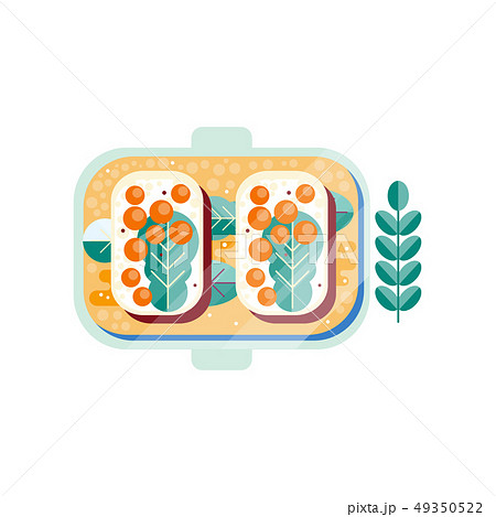 White bread with butter, red caviar and green leaf. Delicious sandwiches on plate. Seafood theme 49350522