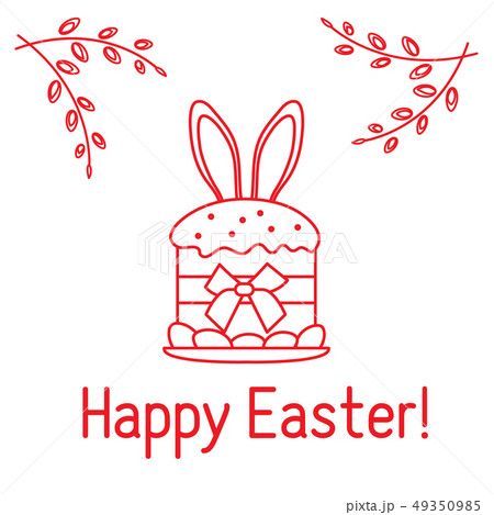 Easter cake, bunny ears, willow branches Linear 49350985