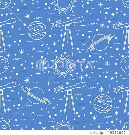 Seamless pattern Telescope, sun, planets, stars. 49351005