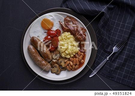 traditional english breakfast. top view traditional english breakfast. top view 49351824