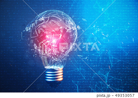 3D Illustration Exploding light bulb on a blue background, with concept creative thinking and 3D Illustration Exploding light bulb on a blue background, with concept creative thinking and 49353057