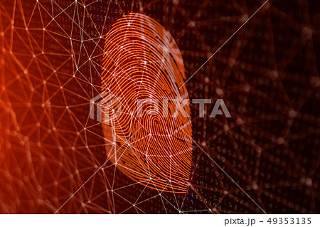3D illustration Fingerprint scan provides security access with biometrics identification. Concept 49353135