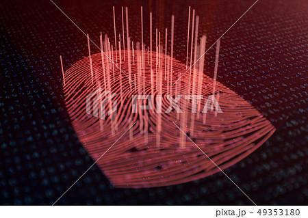 3D illustration Fingerprint scan provides security access with biometrics identification. Concept 49353180