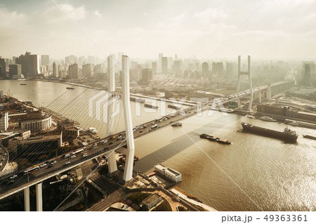 Shanghai Nanpu Bridge over Huangpu River Shanghai Nanpu Bridge over Huangpu River 49363361