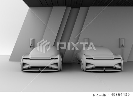 充電スタンドに充電している自動運転高級サルーンのクレイシェーディングイメージ 充電スタンドに充電している自動運転高級サルーンのクレイシェーディングイメージ 49364439