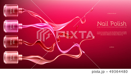 Red nail polish realistic vector promo banner Red nail polish realistic vector promo banner 49364480