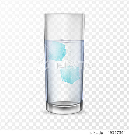 Glass with alcohol or water and two ice cubes. 49367564