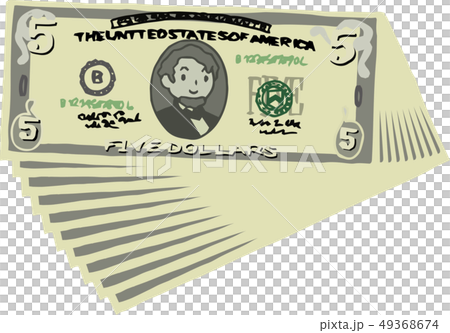 Five Dollar Banknote American Dollar $ Cute Hand Drawn Five Dollar Banknote American Dollar $ Cute Hand Drawn 49368674