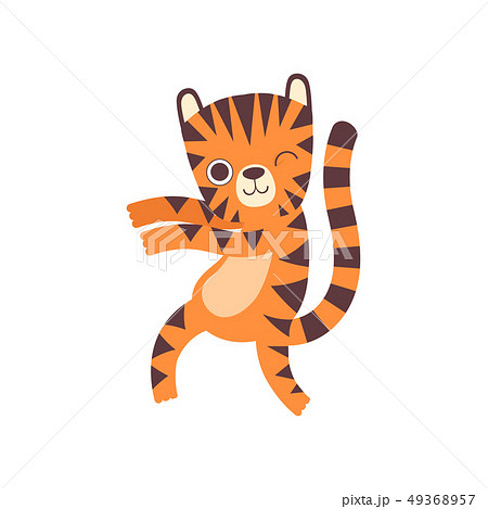 Cute Little Tiger Dancing, Adorable Wild Animal Cartoon Character Vector Illustration Cute Little Tiger Dancing, Adorable Wild Animal Cartoon Character Vector Illustration 49368957