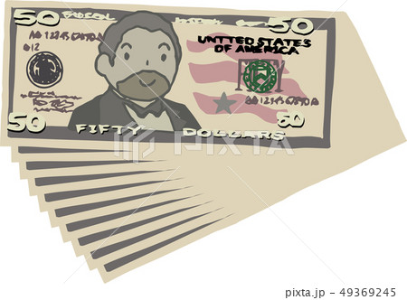 50ドル紙幣　アメリカドル　＄　かわいい　手描き　 49369245