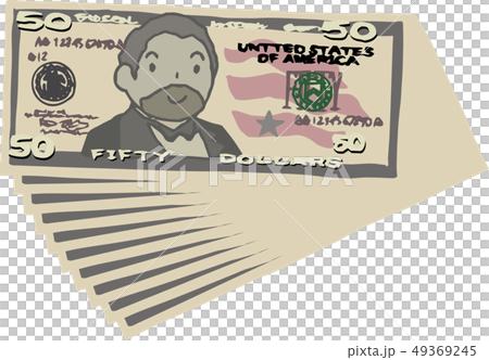 50ドル紙幣　アメリカドル　＄　かわいい　手描き　 49369245