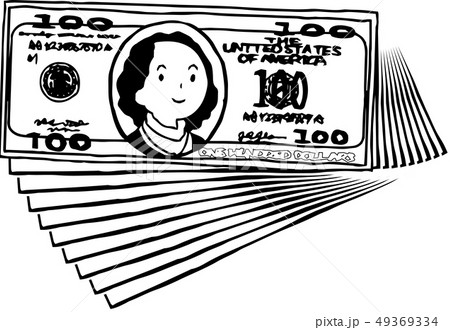 100ドル紙幣 アメリカドル かわいい 手描き のイラスト素材