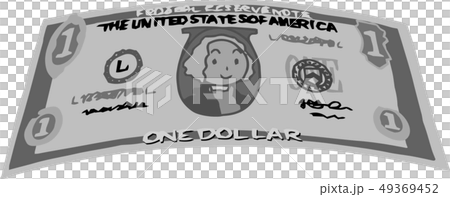 1ドル紙幣 アメリカドル かわいい 手描き のイラスト素材