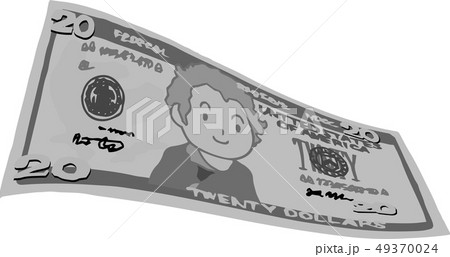 ドル紙幣 アメリカドル 曲がった 湾曲 手描き かわいい イラストのイラスト素材