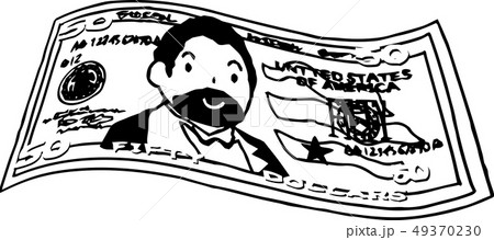 50ドル紙幣 アメリカドル 曲がった 湾曲 手描き かわいい イラストのイラスト素材