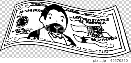 50ドル紙幣 アメリカドル 曲がった 湾曲 手描き かわいい イラストのイラスト素材