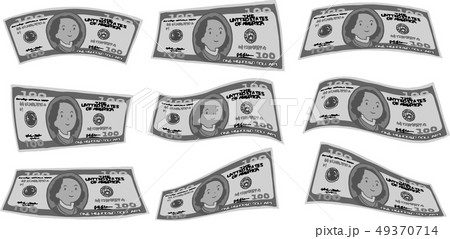 100ドル紙幣　アメリカドル　曲がった　湾曲　手描き　かわいい　イラスト 49370714