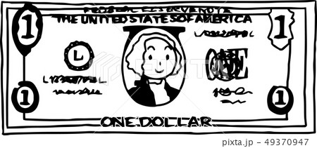 1ドル紙幣 アメリカドル かわいい イラストのイラスト素材