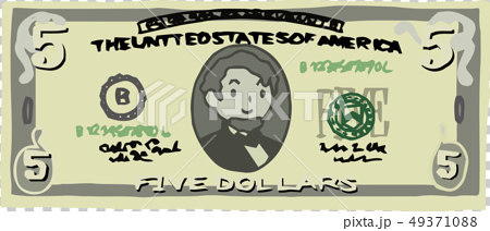 5ドル紙幣 アメリカドル かわいい イラストのイラスト素材