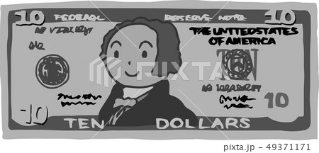 10ドル紙幣 アメリカドル かわいい イラストのイラスト素材