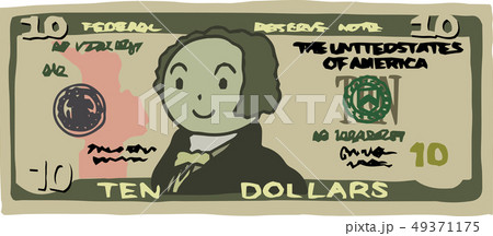 10ドル紙幣 アメリカドル かわいい イラストのイラスト素材