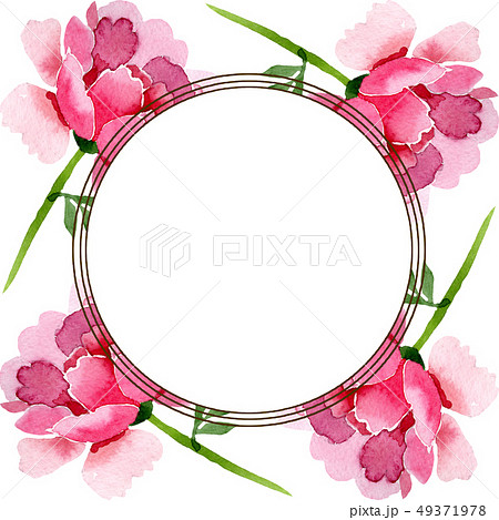Pink peony floral botanical flowers. Watercolor background illustration set. Frame border ornament Pink peony floral botanical flowers. Watercolor background illustration set. Frame border ornament 49371978