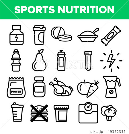 Sport Supplement Food Line Icon Set Vector. Nutrition Pictogram. Health Sport Supplement Food Symbol 49372355