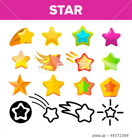 Star Icon Set Vector. Gold Bright Star Icons. Sky Cosmos Object. Rating Sign. Winner Shape. Line 49372366