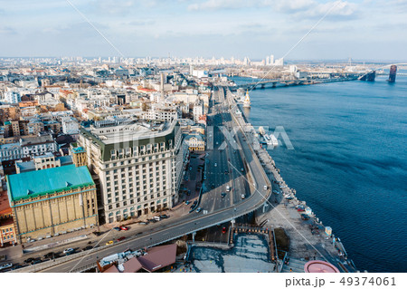Aerial drone photo.Road with traffic. Beautiful panorama with copter Aerial drone photo.Road with traffic. Beautiful panorama with copter 49374061